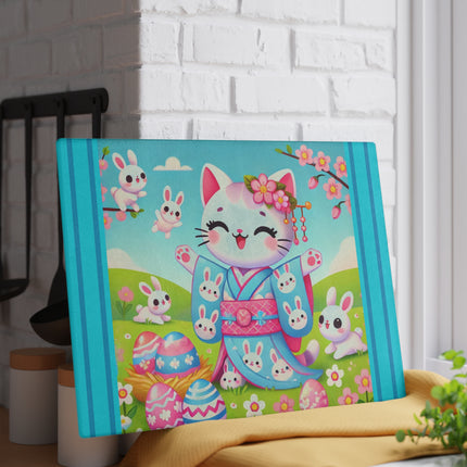 Springtime Kitten’s Easter Joy Glass Cutting Board