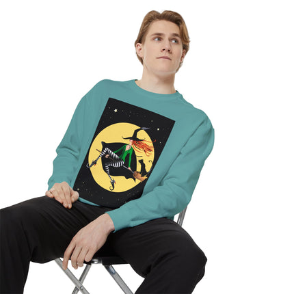 A Witch’s Moonlit Flight Unisex Garment-Dyed Sweatshirt