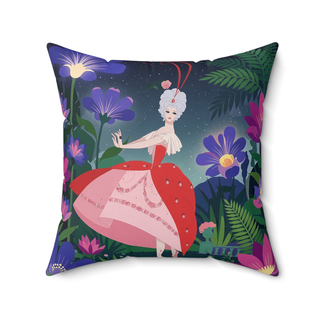 🌺✨ The Lady Of The Starlit Enchanted Garden Square Pillow – Art Deco Floral Fantasy