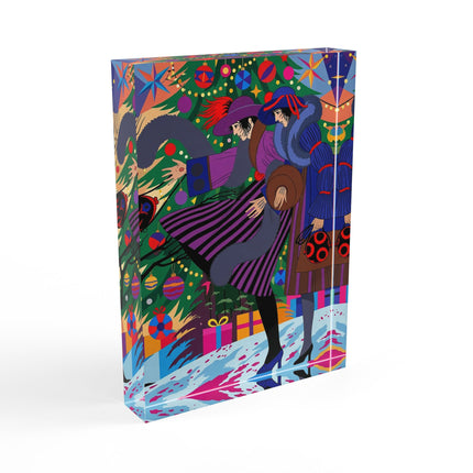 🎄✨ Christmas Among The Twinkling Trees Acrylic Art Block – Art Deco Holiday Fantasy