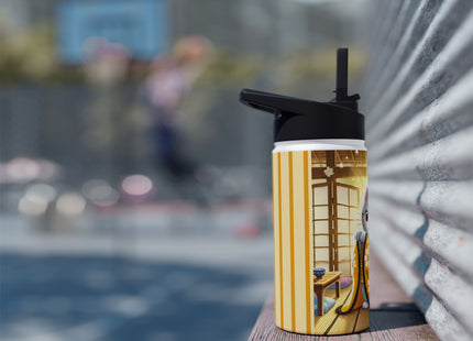 Playful Kitten in the Tea Room Stainless Steel Water Bottle, Standard Lid