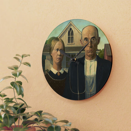 American Gothic by Grant Wood Acrylic Wall Clock, Round and Square