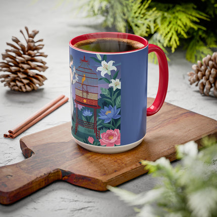 Whispers to the Golden Songbird Colorful Mugs – Art Deco Garden Elegance