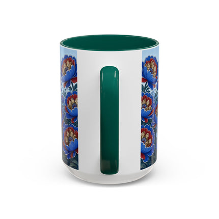 💙🌺 The Sapphire Blossom Garden Dancer Colorful Mug – Art Deco Fashion Fantasy