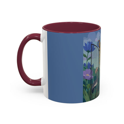 The Lady And The Enchanted Heron Colorful Mugs – Art Deco Botanical Elegance
