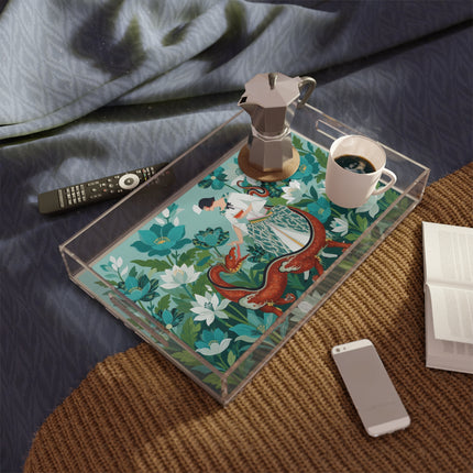 🐉🌿 The Dragon Keeper Acrylic Serving Tray – Art Deco Floral Fantasy