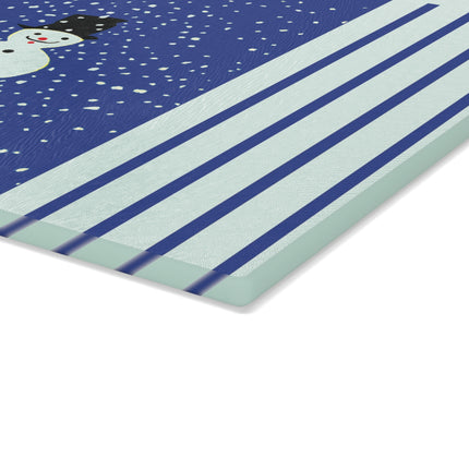 Snowman in Falling Snow Glass Cutting Board