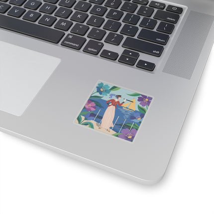 🌊🔭 The Lady Of The Seaside Lookout Kiss-Cut Stickers – Art Deco Nautical Adventure