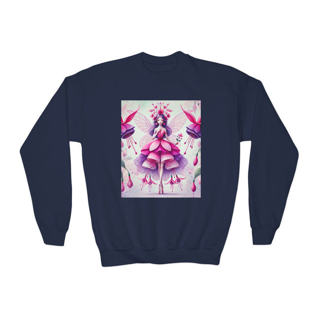 Fuchsia Fairy Youth Crewneck Sweatshirt – Vibrant Color, Floral Magic & Whimsical Elegance
