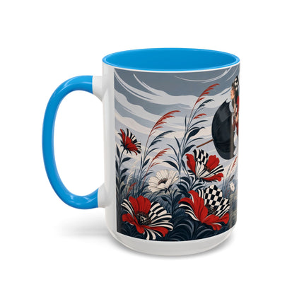 ☔🌹 The Scarlet Checkerboard Rainstorm Colorful Mug – Art Deco Floral Elegance