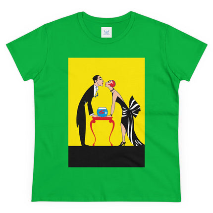 Moment of Elegance: A Passionate Embrace Amidst Golden Splendor Women's Midweight Cotton Tee