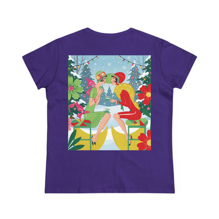 ☕❄️ Christmas Tea In The Snow Garden Cotton Tee – Art Deco Holiday Friendship