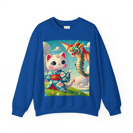 Geisha Kitten and the Dragon Kite Heavy Blend™ Crewneck Sweatshirt