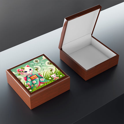 Geisha Kitten and the Dandelion Wish Jewelry Box