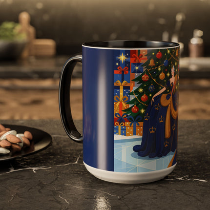 👑🎄 The Christmas Queen Of Golden Bells Colorful Mug – Art Deco Holiday Elegance