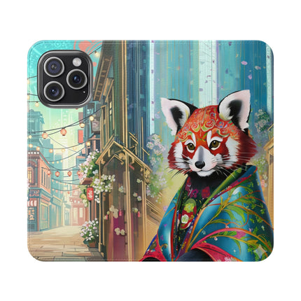 🦝✨ Cybernetic Red Panda Flip Case – Neon Charm & Futuristic Wonder