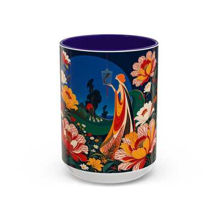 🌺🐦 The Enchanted Birdcage Garden Colorful Mug – Art Deco Floral Fantasy