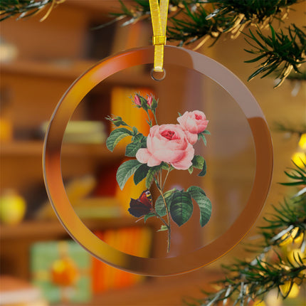 Cabbage Rose botanical illustration by Pierre-Joseph Redouté Glass Ornament