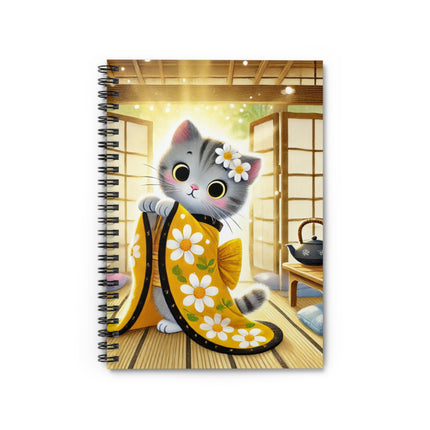 Playful Kitten in the Tea Room Spiral Notebook - Ruled Line