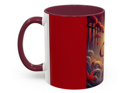 Regal Crimson Crane in the Autumn Mist Colorful Mugs (11oz, 15oz)