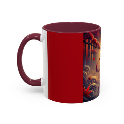Regal Crimson Crane in the Autumn Mist Colorful Mugs (11oz, 15oz)