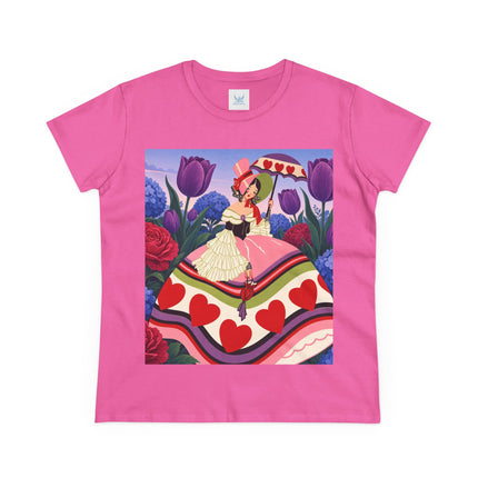 ❤️☂️ The Heart Parasol Promenade Cotton Tee – Art Deco Floral Romance