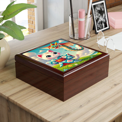 Geisha Kitten and the Dragon Jewelry Box