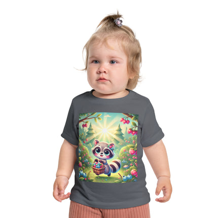 Raccoon’s Berry Basket Baby T-Shirt – Sweet Woodland Charm & Sunny Adventures