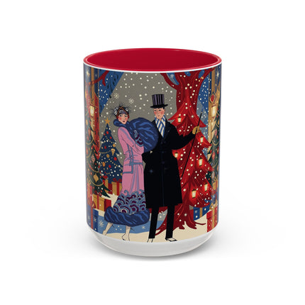 🎩🎄 Christmas Eve Promenade Colorful Mug – Art Deco Holiday Elegance