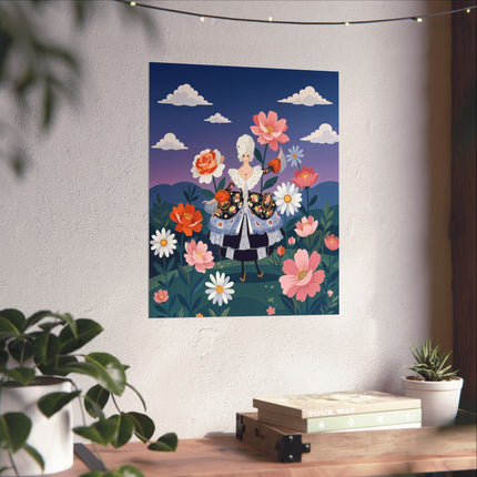 🌸👑 The Lady Of The Grand Flower Promenade Matte Vertical Poster – Art Deco Floral Elegance
