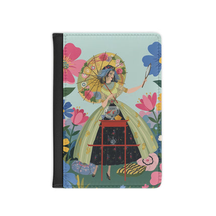 🌸🪞 The Floral Parasol Reflection Passport Cover – Art Deco Garden Fantasy