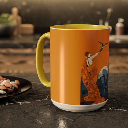 Falcon Mistress Colorful Mugs – Art Deco Majesty & Mythic Freedom
