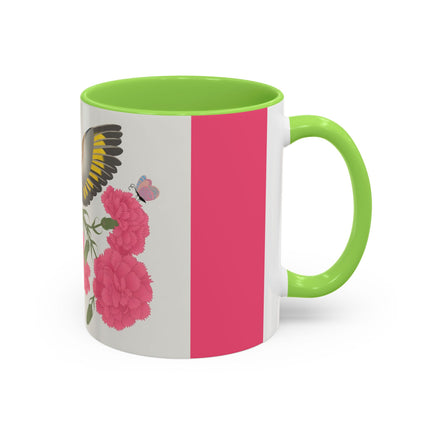 Goldfinch & Pink Flowers Colorful Mugs – Vibrant Spring & Bold Beauty