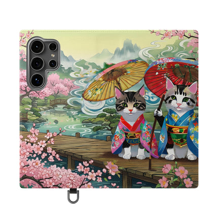 🌸🐱 Kimono Kitties Flip Case – Whimsical Elegance & Storybook Charm