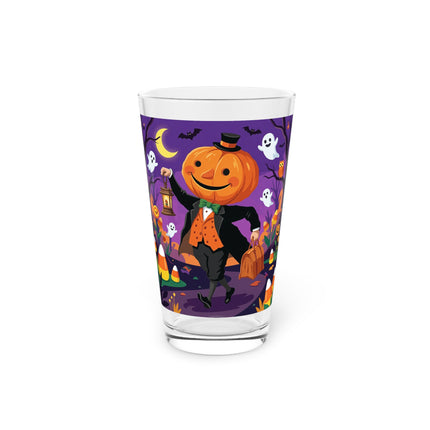 🎃🏮 The Pumpkin Gentleman’s Moonlit Stroll Glass, 16oz – Whimsical Halloween Charm