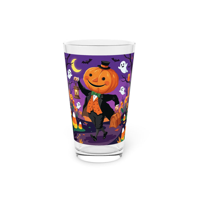 🎃🏮 The Pumpkin Gentleman’s Moonlit Stroll Glass, 16oz – Whimsical Halloween Charm