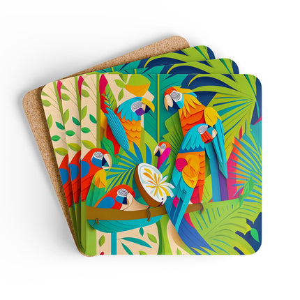 Colorful Macaws Corkwood Coaster Set