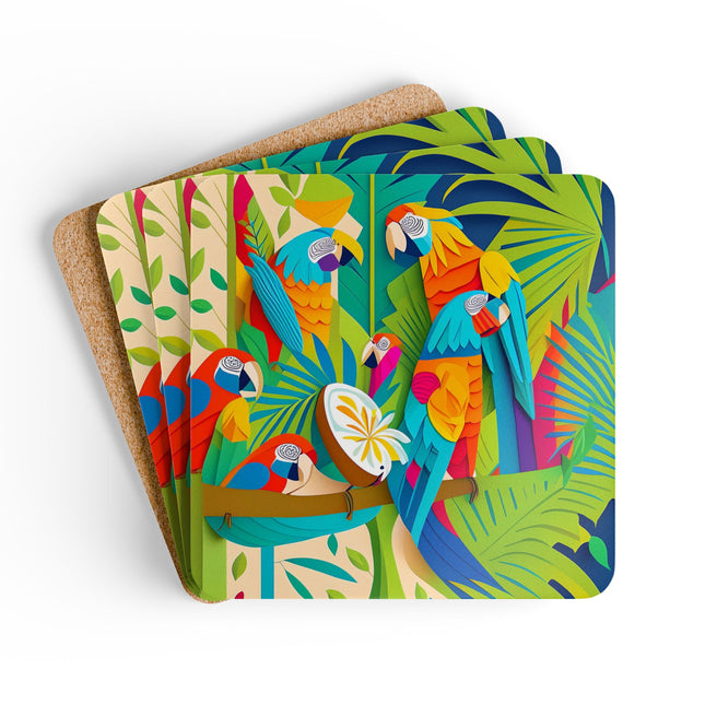 Colorful Macaws Corkwood Coaster Set