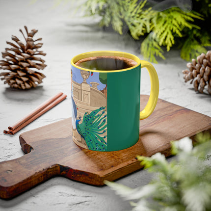 The Peacock's Admiration Colorful Mug (11oz, 15oz) – Rococo Elegance, Peacock Beauty & Garden Charm