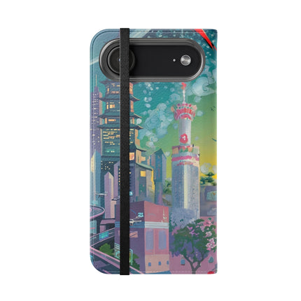 🦜⚡ Tech Plumes Flip Case – Neon Feathers & Futuristic Brilliance