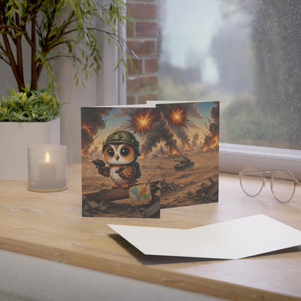 🦉💥 The Little Battlefield Scout Greeting Card – Whimsical Animal Adventure
