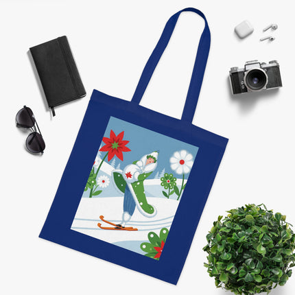 🎿🌺 The Winter Garden Skier Cotton Tote Bag – Colorful Winter Adventure