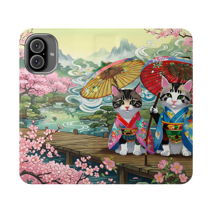 🌸🐱 Kimono Kitties Flip Case – Whimsical Elegance & Storybook Charm