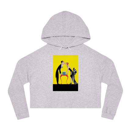 A Moment of Elegance: A Passionate Embrace Amidst Golden Splendor Women’s Cropped Hooded Sweatshirt