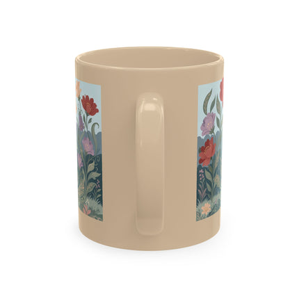 🐈🥾 The Lady & Puss In Boots In The Flower Garden Ceramic Mug – Art Deco Storybook Whimsy