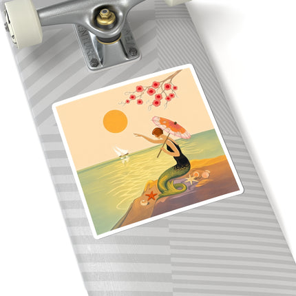 🧜‍♀️☂️ The Mermaid With The Parasol Kiss-Cut Stickers – Art Deco Seaside Fantasy