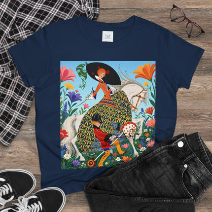 🐎🌸 The Enchanted Garden Riders Cotton Tee – Art Deco Equestrian Whimsy