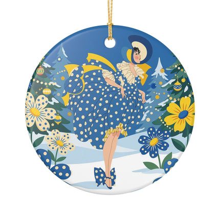 💙🌼 The Bluebell Christmas Promenade Ceramic Ornament – Art Deco Holiday Fantasy