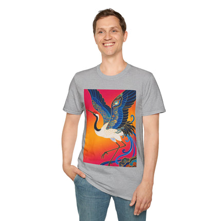 🪽🌅 The Celestial Crane Softstyle T-Shirt – Art Deco Wings Of Elegance
