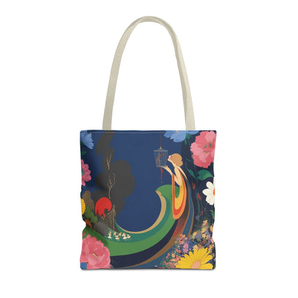 🌙🐦 The Lady Of The Moonlit Birdcage Tote Bag – Art Deco Floral Fantasy